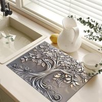 Stove Top Cover 28 x 20 inches Silver Tree of Life Stove Top Covers Pad Glass Flat Top Stove Mat for Kitchen Counter Fit Under Coffee Maker Pot Water Absorbent Mat Diatomite - Image 3