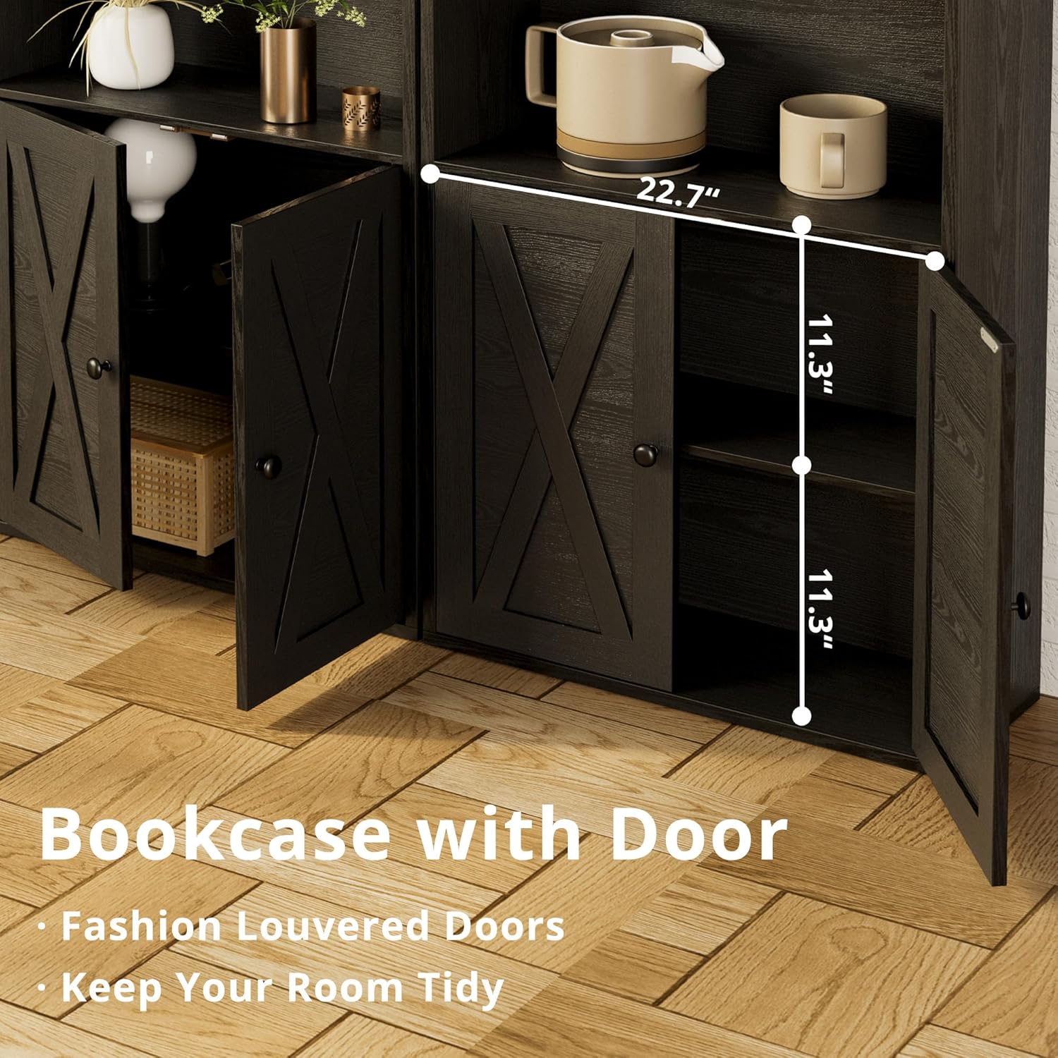 IRONCK Industrial Bookshelves and Bookcases with Doors 11.8 in Depth Floor Standing 5 Shelf Display Storage Shelves Bookcase Home Decor Furniture for Home, Office, Living Room, Bedroom - Image 4