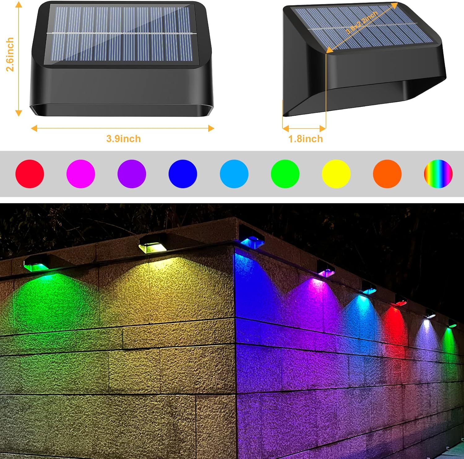 Brighter Solar Fence Lights,Solar Lights Outdoor Waterproof,Warm White and RGB 8 Colors,Dusk to Dawn Deck Light, Outdoor Lighting for Backyard/Railing/Wall/Step/Patio(12 Pack,Black) - Image 4