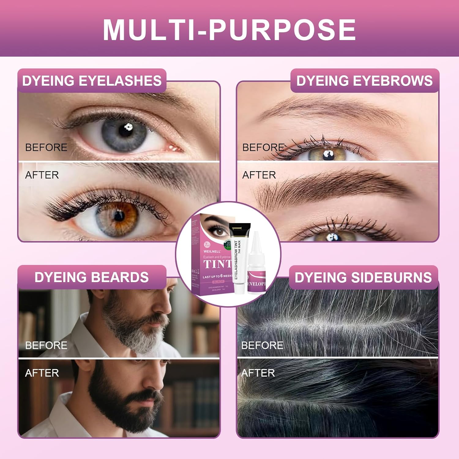 Eyelash & Eyebrow Color Kit, Professional Instant Lash & Brow Color Kit with Natural Black Effects, Lasting for 6 Weeks, Easy to Use, DIY Hair Coloring for Salon Home Use 7ml - Image 3