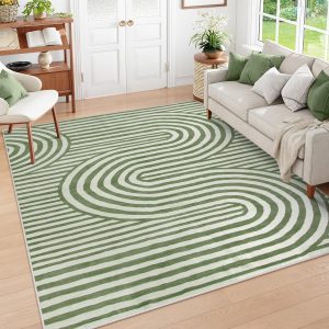 Lahome Modern 5x7 Area Rugs for Living Room - Soft Bedroom Rugs Green Washable Rugs 5x7 - Non-Slip Ultra-Thin Stain Resistance Abstract Mid Century Rug for Kids Nursery Large Playroom(5'X7',Green)