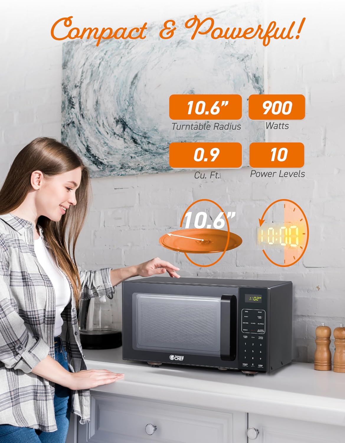Commercial Chef 5-in-1 Countertop Microwave Air Fryer Combo, 0.9 Cu. Ft. Capacity, Microwave Air Fryer Convection Oven Bake and Roast, 900W, 10 Power Levels - Image 4