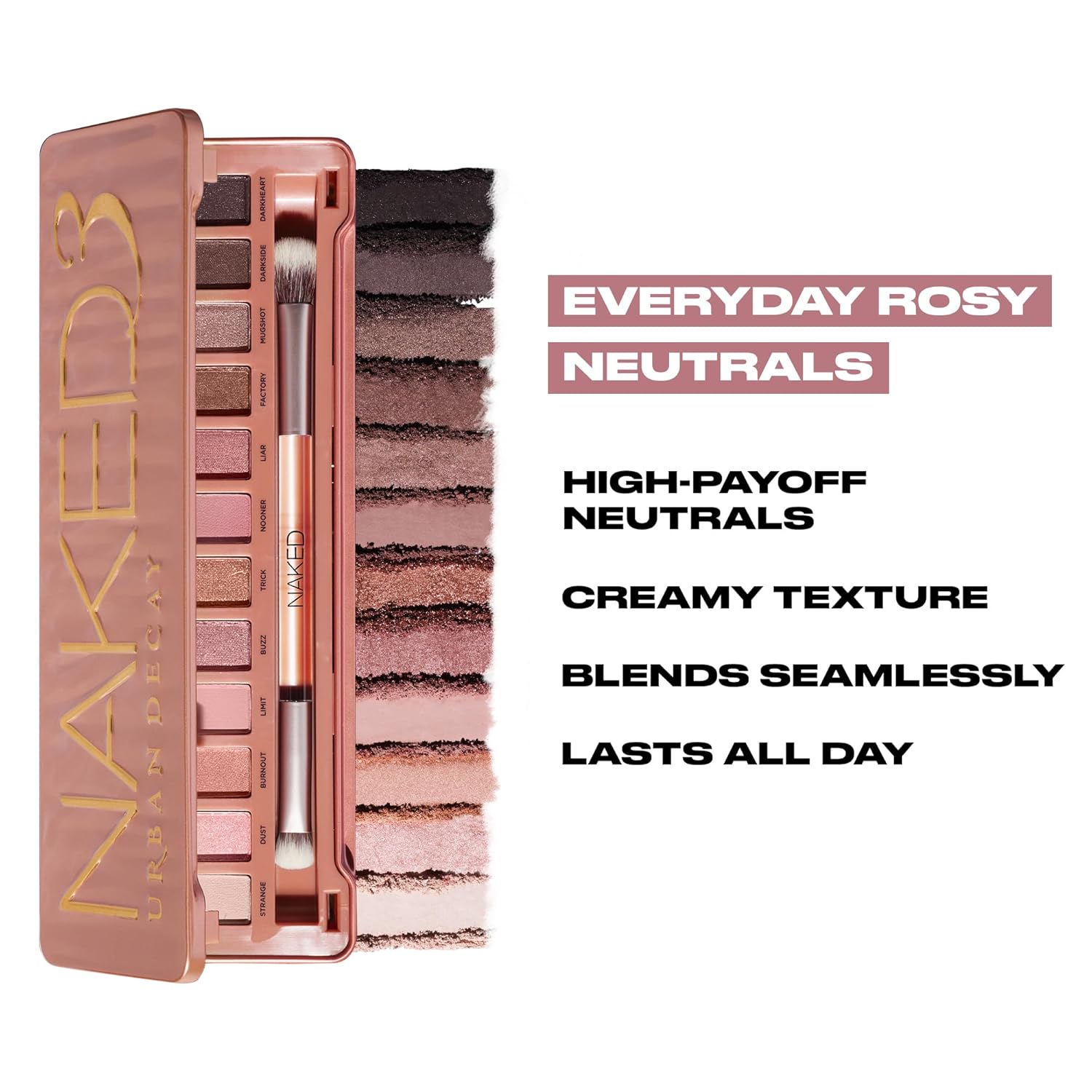URBAN DECAY Naked 3, Soft Pink Neutral Eyeshadow Palette, Matte, Pearl, Metallic, Shimmer Finish, 12 Mauve Brown & Nude Eye Shadows, Natural Soft Glam Smokey Eye Makeup, Vegan, Cruelty-free - Image 5