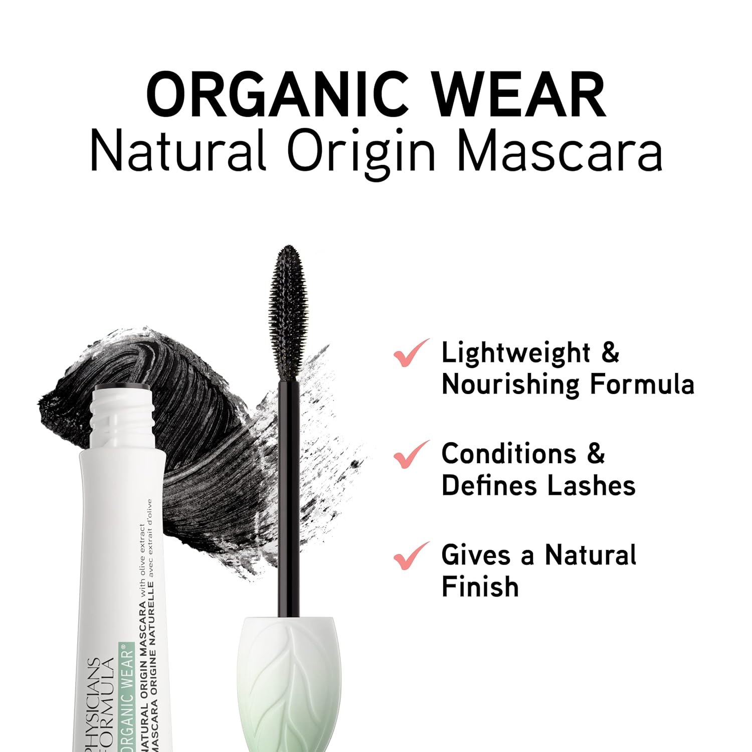 Physicians Formula Organic Wear Lash-Boosting All Natural Mascara, Lifts, Lengthens, For Sensitive Eyes, Dermatologist Tested - Natural Origin Black - Image 2