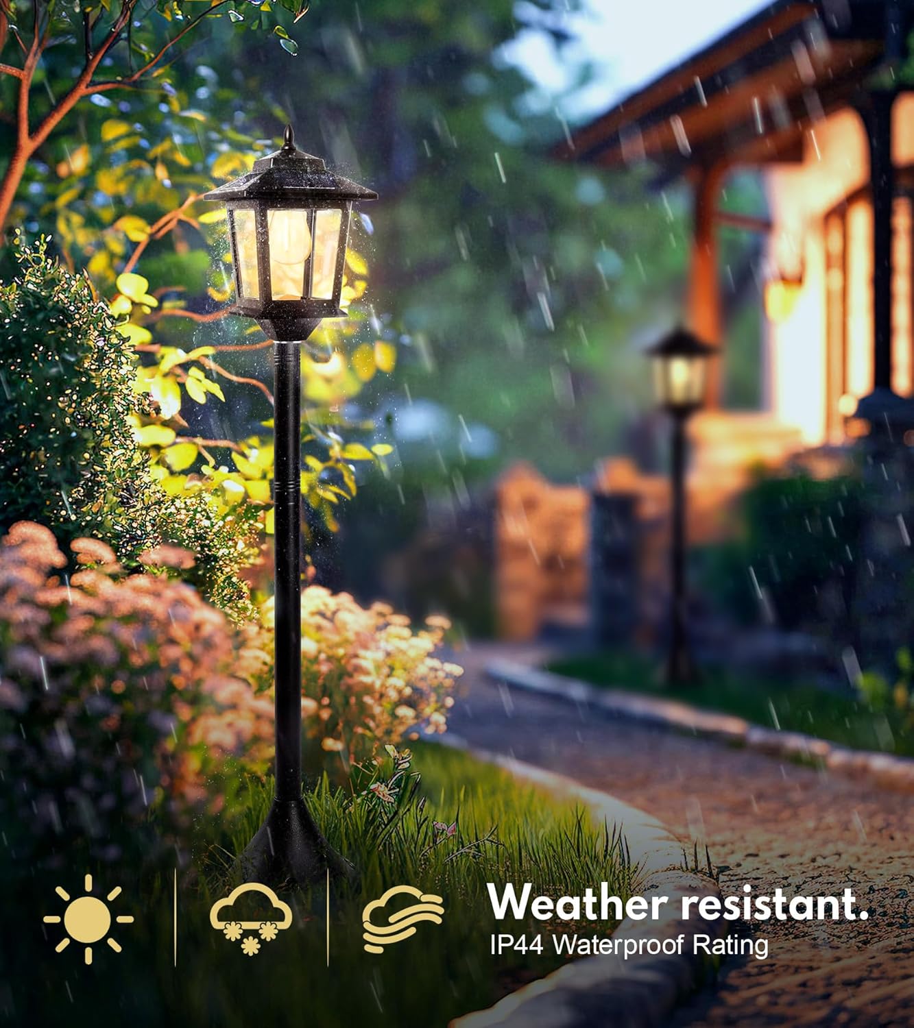 PASAMIC 63" Solar Lamp Post 2Pack, Outdoor Lights Waterproof, Pole Lights Outdoor, Floor Lamp for Patio, Warm White, Replaceable Bulb - Image 4