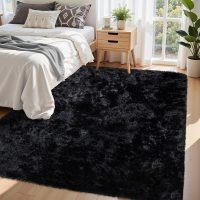 5x7 Area Rug for Living Room:Ultra Soft Fluffy Shag Black Rugs,Large Fuzzy Plush Indoor Non Slip Carpet Washable Rug for Bedroom Kids Nursery Office Dorm Modern Decor(Black 5'x7') - Image 2