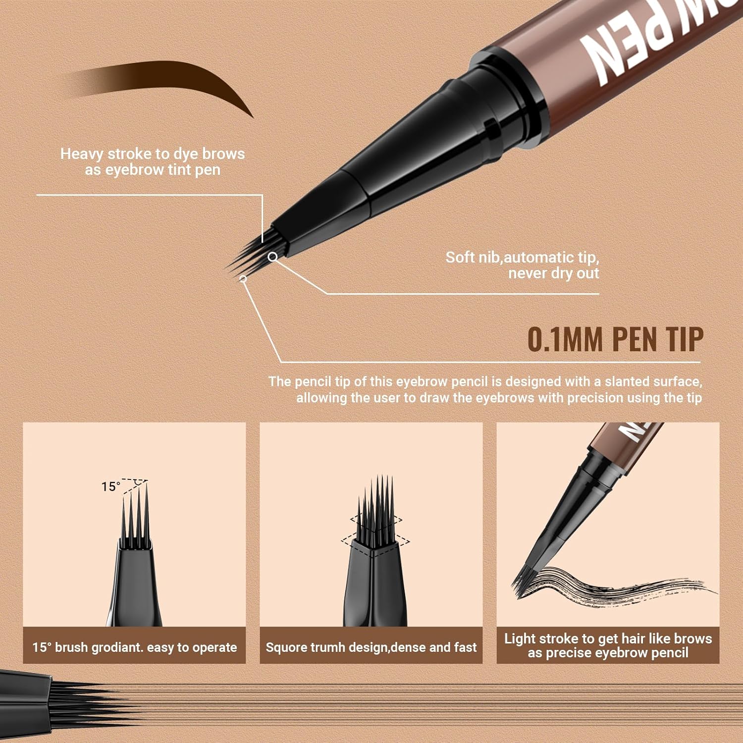 iMethod Eyebrow Pen - Eyebrow Pencil,2-in-1 Eyeliner Dual-Ended Microblading Eyebrow Pencil Long Lasting Waterproof Hair-Like Brow Pencil,with Eyebrow Brush,Eyebrow Pencils for Women,DarkBrown - Image 3