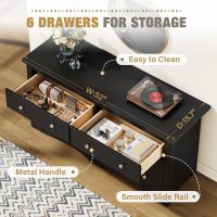 YESHOMY Dresser for Bedroom with 6 Drawers, Modern Chest of Drawers, Wooden Dressers, TV Stand for Living Room,Closet, Hallway (Black) - Image 4