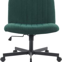 Crossleg Chair with Wheels Wide Seat Home Desk Criss Computer Chair Velvet Swivel Side Vanity Chair Green for Girl - Image 8