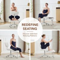 Ergonomic Cross Legged Chair with Wheels,360° Swivel Meditation Chair,ADHD Chair, Criss Cross Desk Chair with Lumbar Support and Adjustable Stool, Flexible Design for Fidgety Sitters, Ivory - Image 6