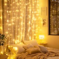Brightown 300 LED Fairy Curtain Lights, 9.8ft x 9.8ft Warm White Curtain String Lights, USB Plug in 8 Lighting Modes Christmas Decoration, Hanging Lights with Remote for Bedroom Indoor Weddings Dorm - Image 4