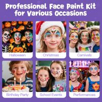 Face Painting Kit for Kids, 12 Colors Oil-Based Face Paint with 2 Brushes, Non-Toxic Halloween Makeup Kit, Professional Face Body Paint for Halloween, Parties, Carnival, School Events - Image 7