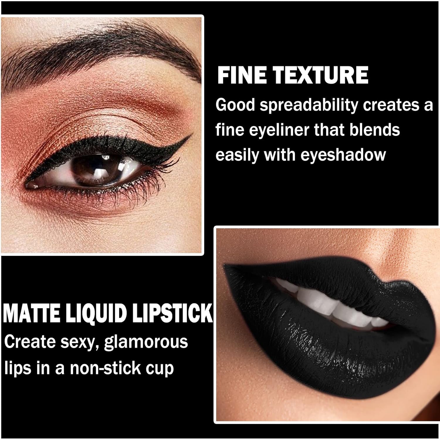 CAHIUYOA Black Matte Lipstick Lip Liner Set,Liquid Lipstick Lip Gloss Smudge Proof for Halloween Cosplay Goth Makeup,Waterproof and Long Lasting Black Lip Liner and Lipstick Set - Image 5