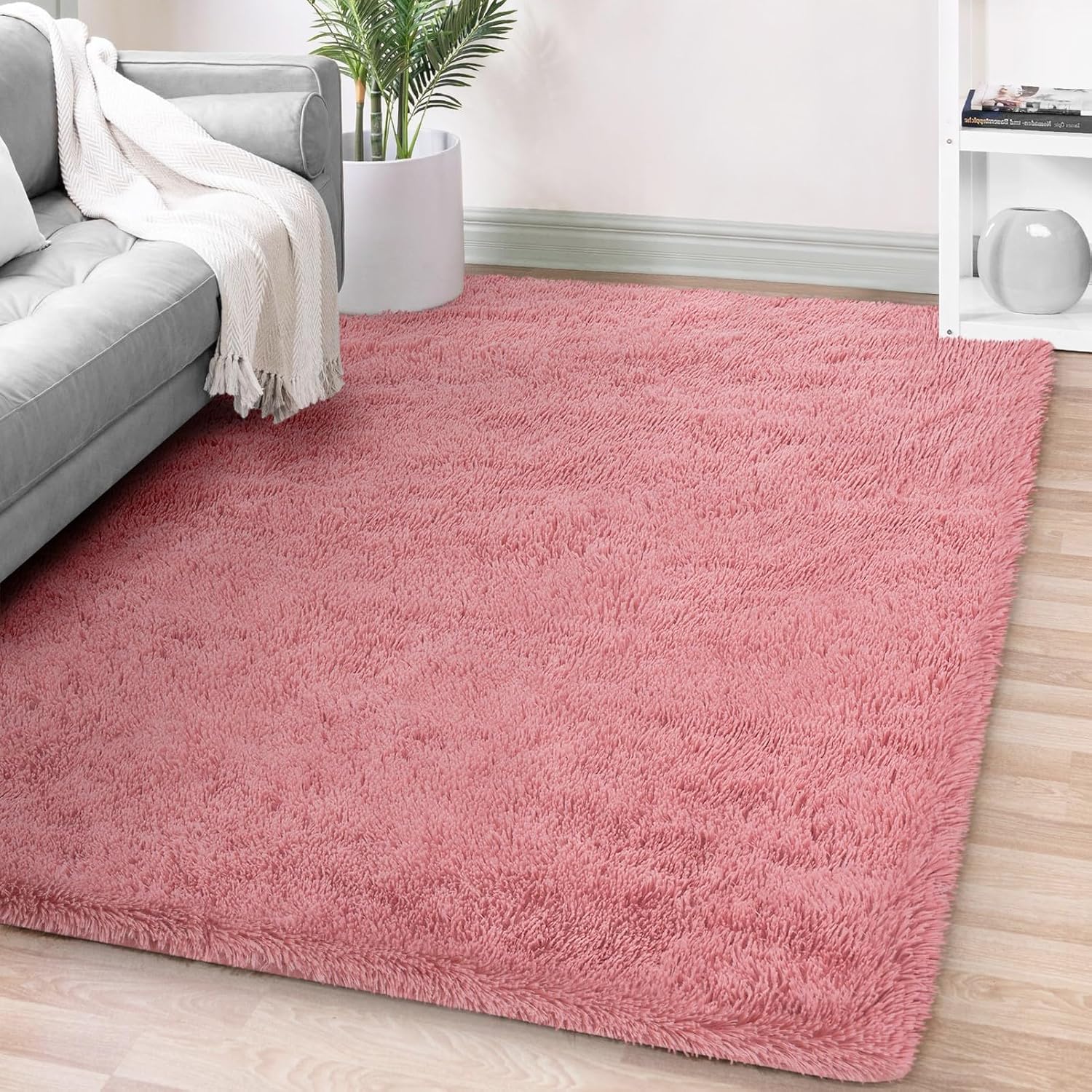 FVVRAX 4x6 ft Ultra Soft Shag Area Rug - Plush Fluffy Non-Shedding Carpet for Bedroom & Living Room, Modern Home Decor Bedside Rug for Kids Nursery Dorms, Easy Clean, Pink - Image 9