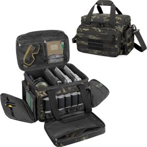 DSLEAF Tactical Gun Range Bag for 4 Handguns, Pistol Shooting Range Bag with 6X Magazine Slots and Extra Pockets for Ammo and Essentials