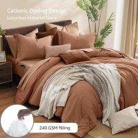 Monbix Queen Comforter Set - 7 Pieces Cationic Dyeing Autumn Leaf Bed in a Bag Queen Bedding Sets with Comforter, Sheets, Pillowcases & Shams, Reversible Bedding Comforters Sets - Image 3
