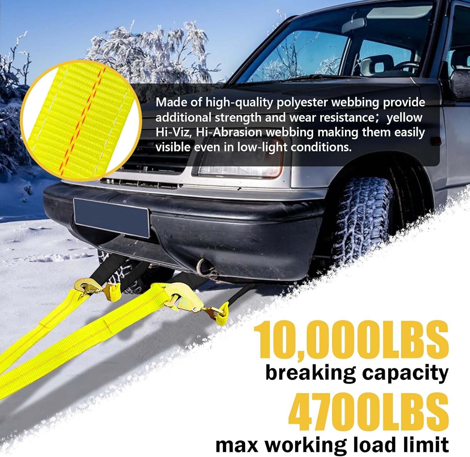 Axle V-Bridle Strap, 2" x 6' With 4700LBS Capacity, Tie Down With Snap Hooks, Cordura Sleeve, D Ring Middle - ATV Car Truck Recovery Tow Trailer - Image 4