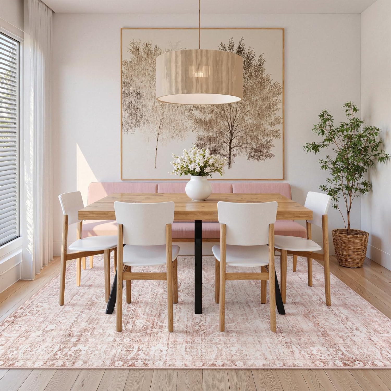 Lahome Pink Rugs for Bedroom Girls,Cute Nursery Rug Boho Area Rugs 5x7,Floral Living Room Rug Carpet Ultra-Thin Soft Washable, Kids Rugs for Playroom Baby Room Decor Dorm (Pink, 5'X7') - Image 4