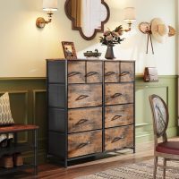 WLIVE Dresser for Bedroom with 10 Drawers, Wide Fabric Dresser for Storage and Organization, Bedroom Dressers, Chest of Drawers for Living Room, Closet, Hallway, Rustic Brown Wood Grain Print - Image 2