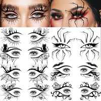 7 Sheets Halloween Eye Shadow Temporary Tattoos For Women Men Kids Adults, Halloween Eye Scary Face 3D Spider Web Tattoo Stickers, Cat Skull Bat Eyeliner Fake Tattoos Halloween Makeup Accessory - Image 6