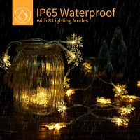Brightown Solar Christmas Snowflake String Lights 100 LED 39 FT Outdoor Waterproof Fairy Lights with 8 Lighting Modes for Wedding, Party, Tree, Room, Garden, Patio, Yard, Home, Warm White - Image 3