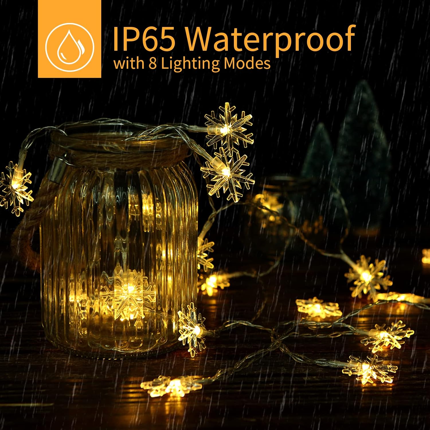 Brightown Solar Christmas Snowflake String Lights 100 LED 39 FT Outdoor Waterproof Fairy Lights with 8 Lighting Modes for Wedding, Party, Tree, Room, Garden, Patio, Yard, Home, Warm White - Image 3