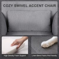 Fabric Home Office Chair, High Back Desk Chairs No Wheels, Cross-Legged Criss Cross Chair with Armrests, Wide Seat Computer Task Chair, Comfy Swivel Vanity Chair for Bedroom, Home, Grey - Image 4
