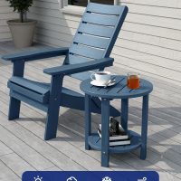 YEFU Outdoor Side Table for Patio: 16in HIPS Small Round Outdoor End Table - 2-Tier Adirondack Tables for Patio Porch Yard Poolside Living Room Beach Bedroom (Navy, 1 Pack) - Image 4