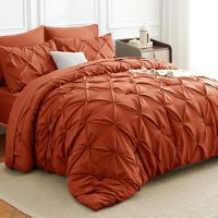 CozyLux Queen Comforter Set Burnt Orange, 7 Pieces Pintuck Bed in A Bag Premium Terracotta Comforter Queen Size, Pinch Pleat Bedding Sets with Comforter, Sheets, Pillowcases & Shams - Image 4