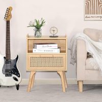 Lerliuo Rattan Nightstand, Boho Side Table with Drawer Open Shelf, Cane Accent Bedside End Table with Solid Wood Legs for Bedroom, Dorm and Small Spaces (Natural) - Image 5