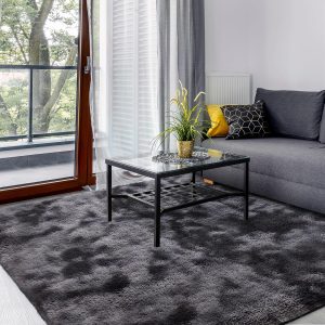 Area Rugs for Bedroom Living Room, 4x6 ft Tie-Dyed Shag Carpet, Small Fluffy Plush Washable Non-Slip Rug for Kids Room Nursery and Home Decor, Dark Grey