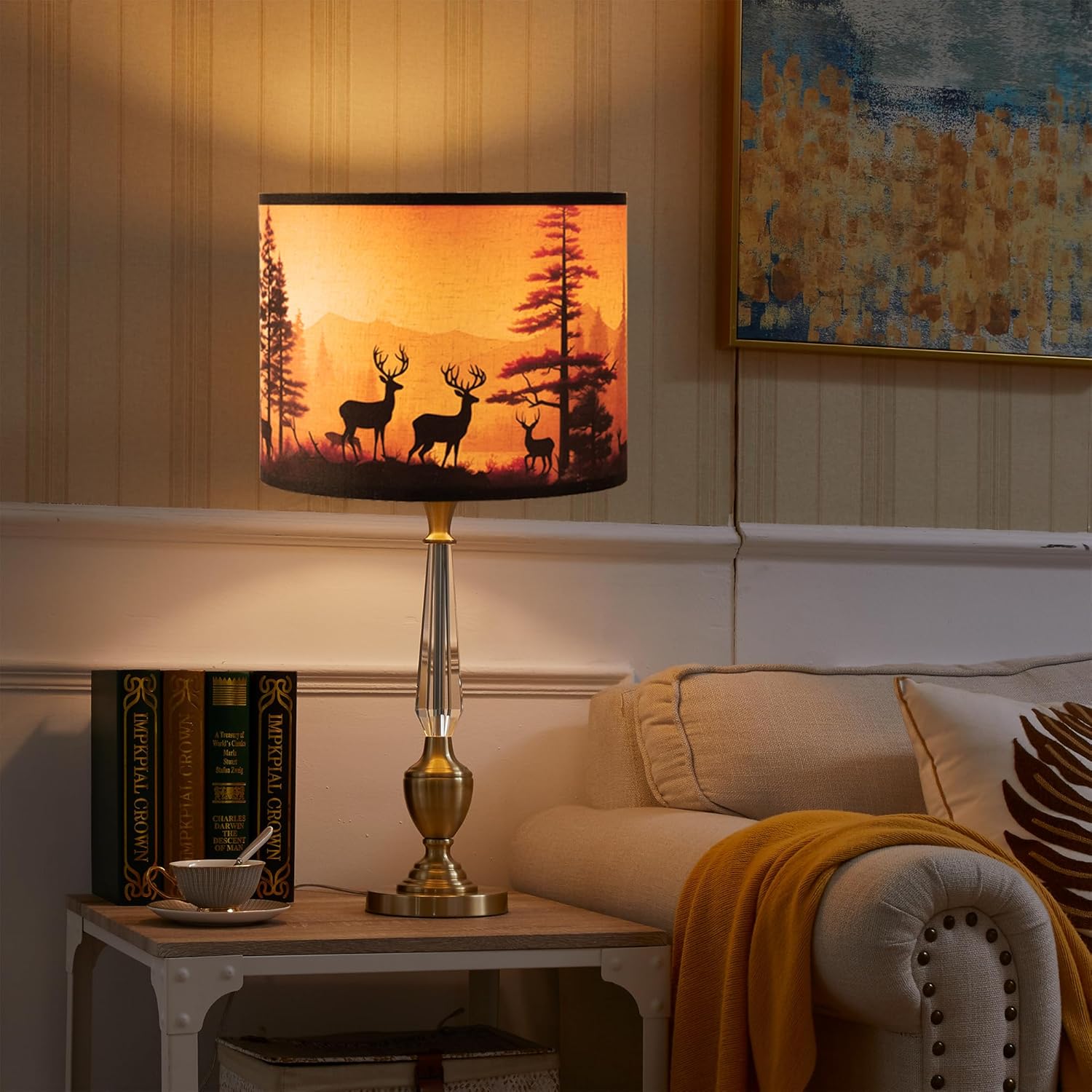 Lamp shades Set of 2,Medium Fabric Lampshades for Table Lamps, Floor Lamps, 13" Top x 13" Bottom x 10" High (Spider Fitter) Hand Crafted Replacement Lampshades (Deer -2pcs) - Image 2