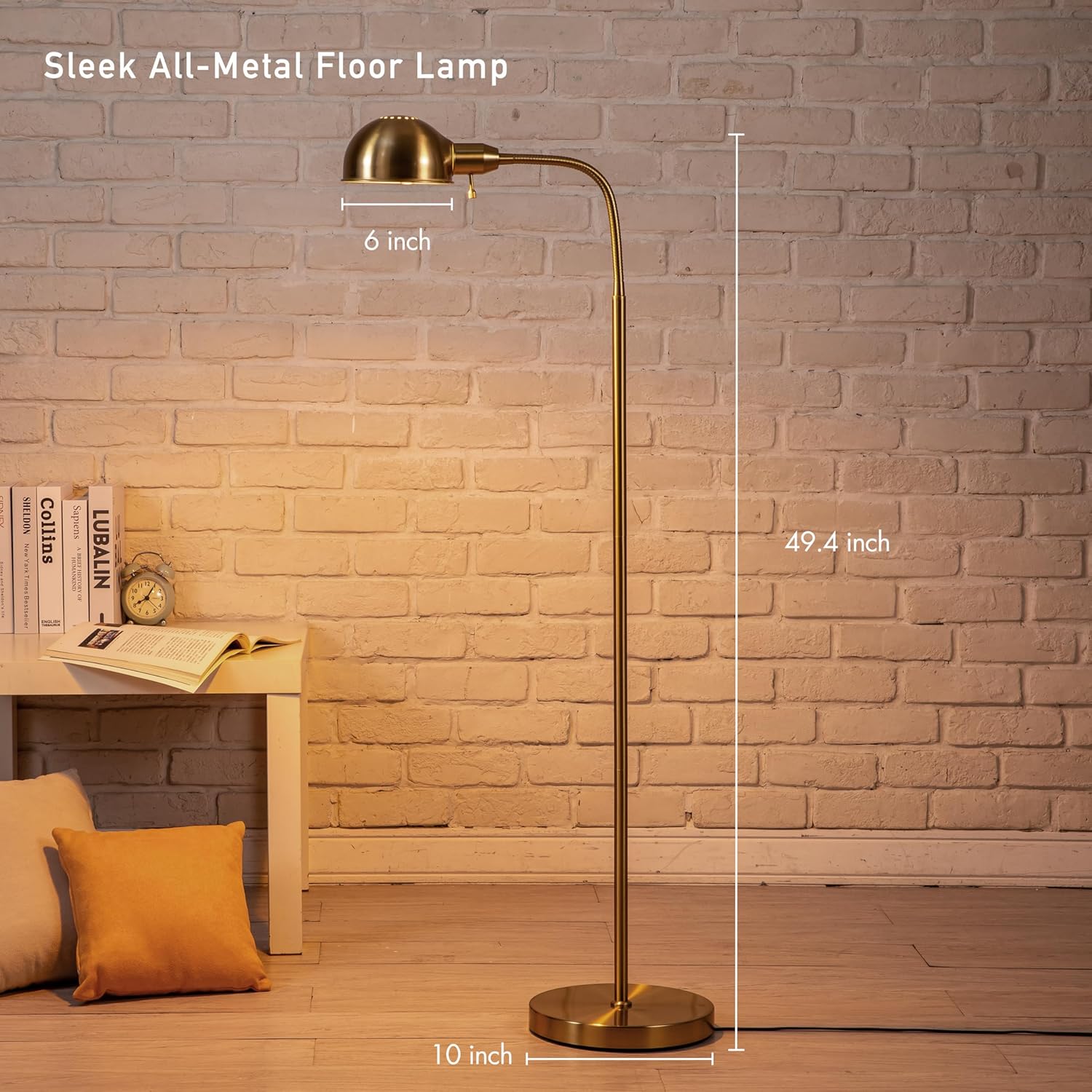 O'Bright Nova - Adjustable Floor Lamp with Flexible Gooseneck and Rotatable Shade, E26 Socket, 10-Inch Base - Ideal for Reading, Bedside, Living Room, Antique Brass - Image 3