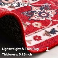 YJ.GWL Area Rug for Living Room, 4x6 Machine Washable Boho Rug for Bedroom, Low Pile Lightweight Thin Rugs Floral Vintage Distress Print Pattern Carpet for Dining Room, Red - Image 6