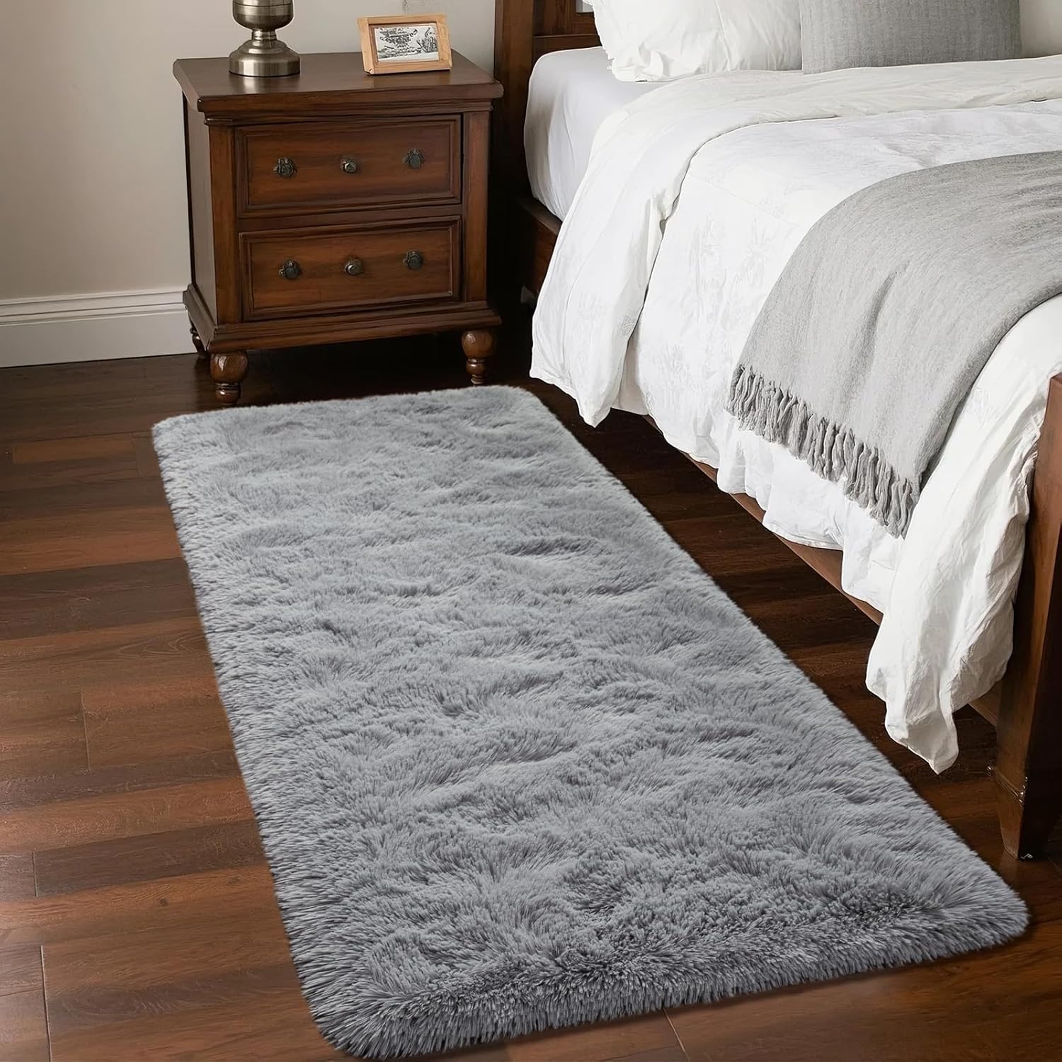 Runner Rug for Bedroom, 2x6 Soft Shag Fluffy Area Rugs for Girls Boy's Room, Plush Shaggy Carpet with Non-Slip Bottom for Living Room Dorm, Grey - Image 5