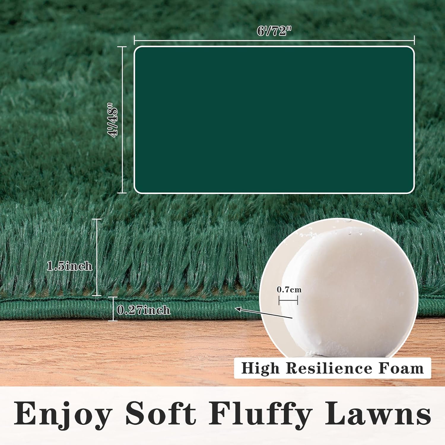 Super Soft Area Rugs for Living Room, 4x6 Feet Modern Shag Dark Green Rug, Fluffy Plush Non-Slip Green Carpet for Girls Boys Teens, Kids Home Decor for Bedroom Dorm Nursery Classroom, Carpets - Image 2