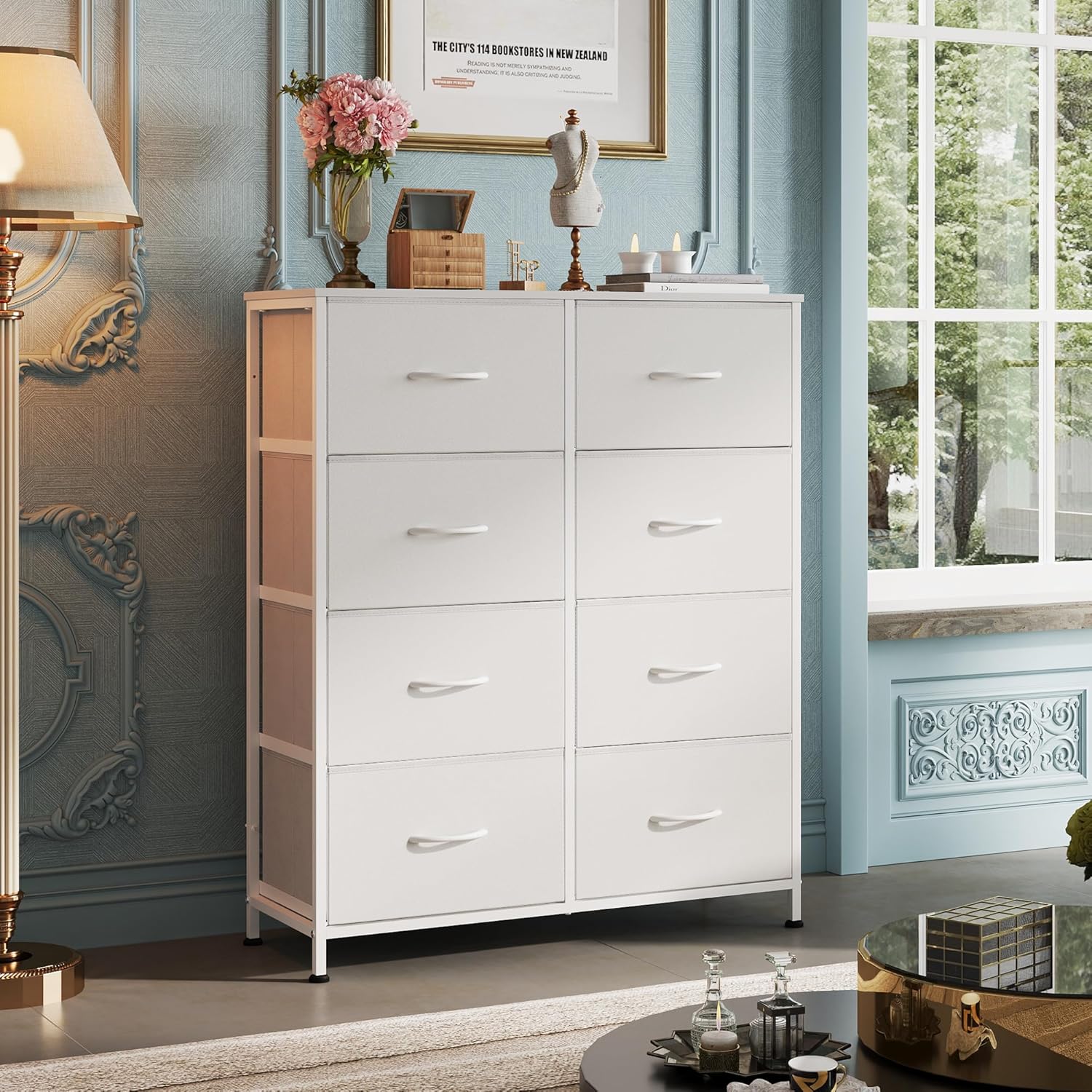 WLIVE Fabric Dresser for Bedroom, Tall Dresser with 8 Drawers, Storage Tower with Fabric Bins, Double Dresser, Chest of Drawers for Closet, Playroom, Dormitory, White - Image 4