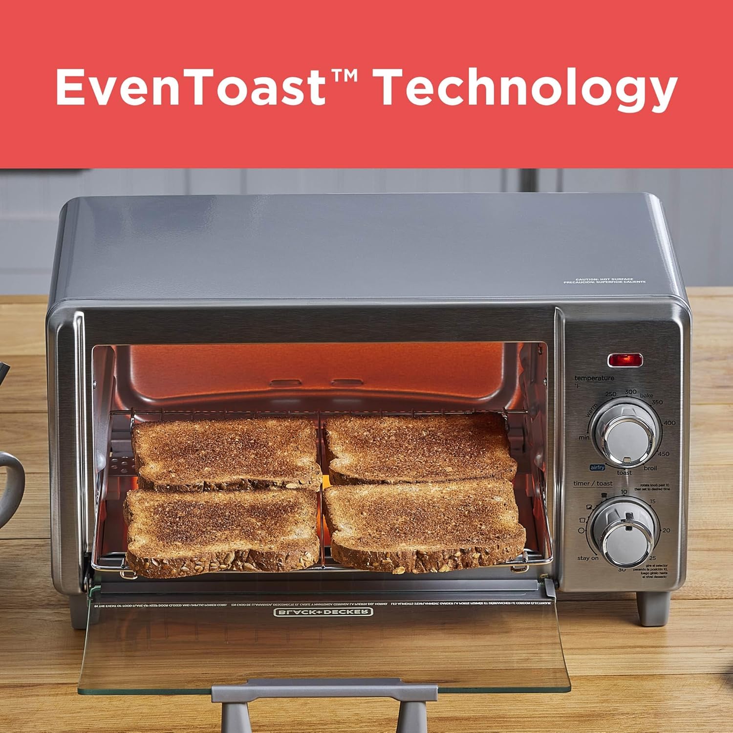 BLACK+DECKER Crisp 'N Bake Air Fry Countertop Convection Toaster Oven, Medium Capacity, 4-Slice, 5-in-1, Fits 9” Pizza, 30-Min Timer, Bake, Broil, Air Fry, Toast, Keep Warm, Stainless Steel - Image 6