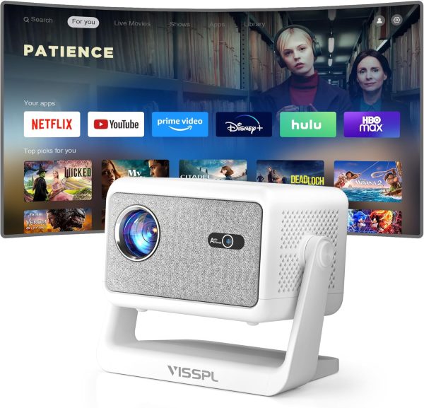 Netflix Projector, VISSPL Full HD 1080P Video Projector, Portable Outdoor Projector with Stand, Kids Gift, Home Theater Movie Phone Projector Compatible with Android/iOS/Windows/TV Stick/HDMI/USB