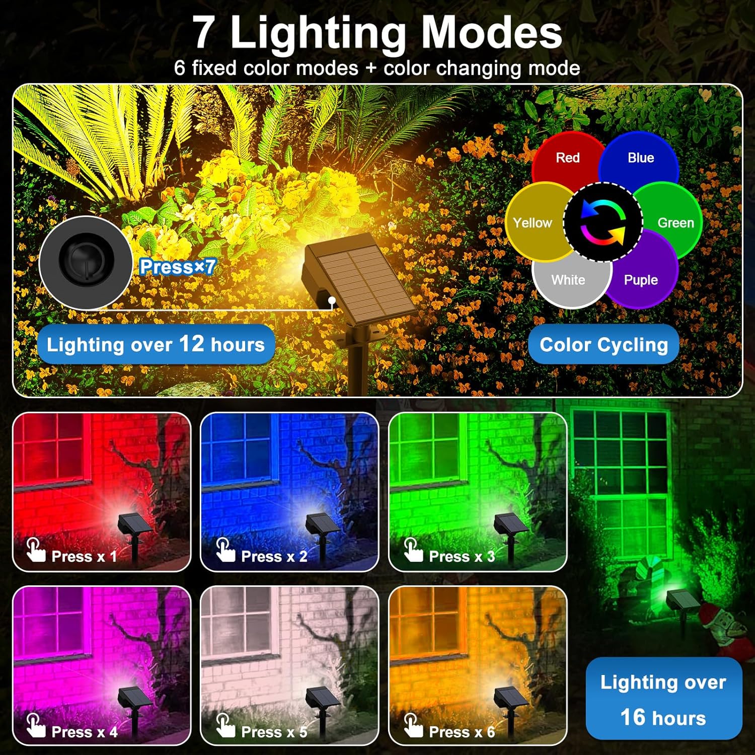 Solar Color Changing Spot Lights Outdoor Waterproof Colored RGB Solar Powered Landscape Lights for Yard 7 Lighting Modes Multicolor Solar Spotlights for Pathway Garden Outside (10 Pack) - Image 3
