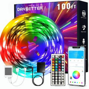 DAYBETTER LED Strip Lights 100ft, Smart Lighting with App Remote Control, RGB LED Lights for Bedroom, Music Sync Color Changing for Room Home Decor Party (1 Roll)