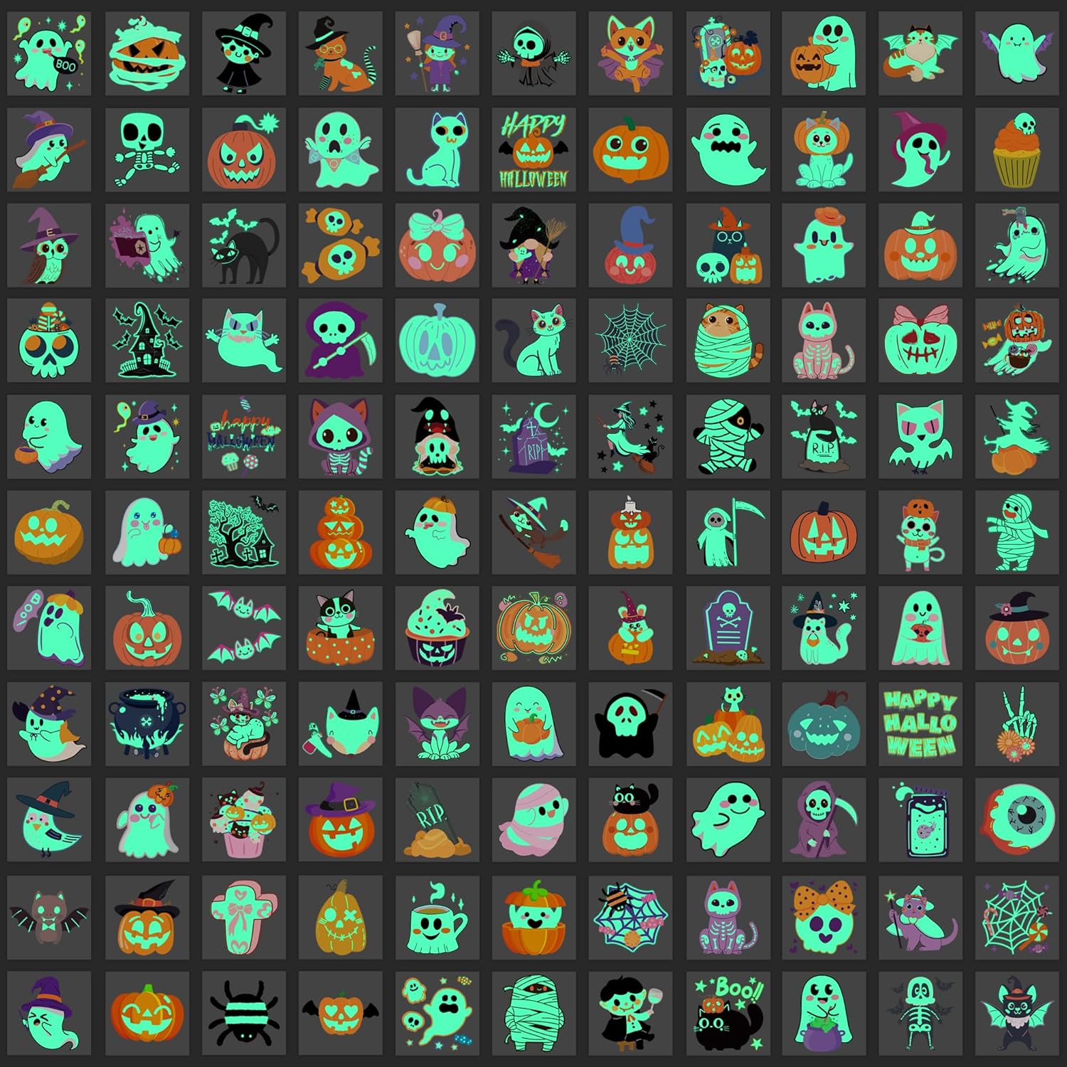 216 PCS Halloween Tattoos for kids, Halloween Party Favors Bulk Glow in The Dark Temporary Tattoos for Halloween Party Decorations, Halloween Gifts for kid for Halloween Makeup, Games - Image 2
