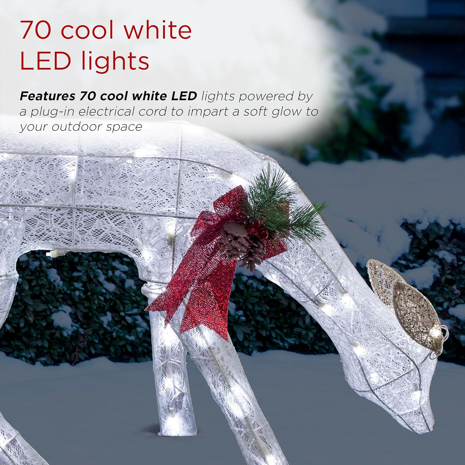 Alpine Corporation 28" H Mesh Grazing Holiday Reindeer Lawn Decoration with Cool White Lights, Christmas Decoration - Image 6