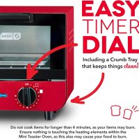 DASH Mini Toaster Oven Cooker for Bread, Bagels, Cookies, Pizza, Paninis & More with Baking Tray, Rack, Auto Shut Off Feature - Red - Image 3