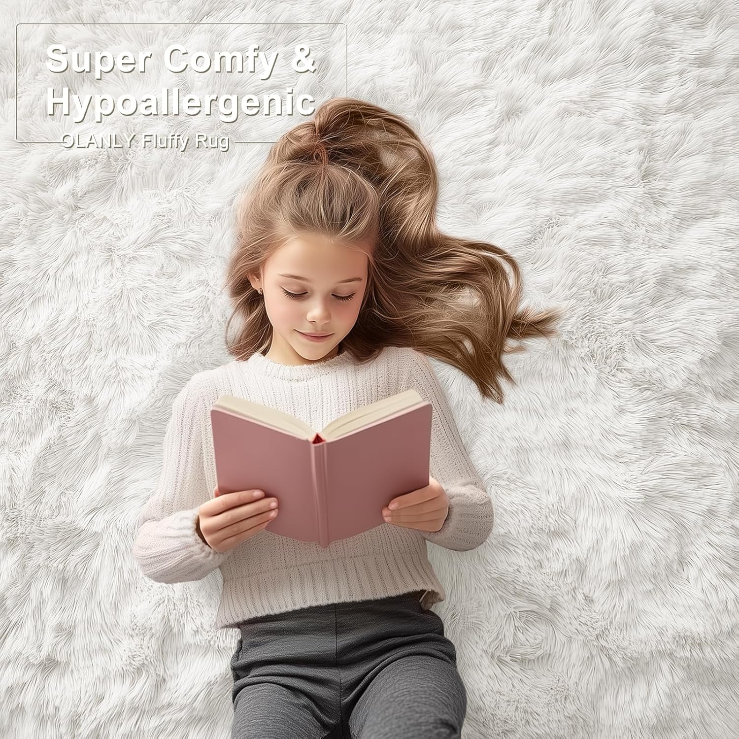 OLANLY Area Rugs for Living Room Bedroom, Machine Washable 4x5.9 ft Soft Fluffy Shaggy Bedside Rug, Indoor Floor Carpet for Kids Girls and Boys, Dorms, Nursery Rooms, Home Decor Aesthetic, Ivory - Image 5