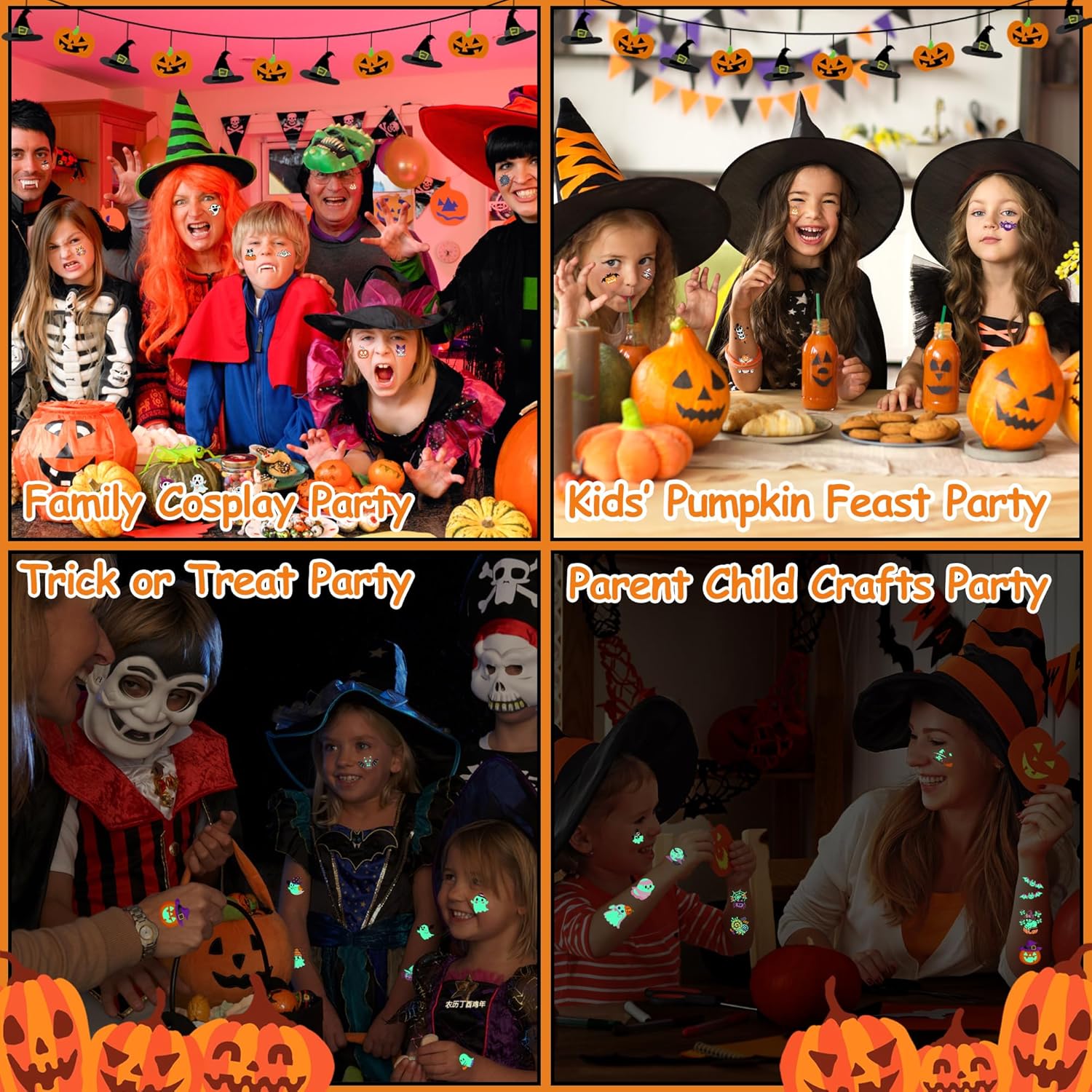 216 PCS Halloween Tattoos for kids, Halloween Party Favors Bulk Glow in The Dark Temporary Tattoos for Halloween Party Decorations, Halloween Gifts for kid for Halloween Makeup, Games - Image 5