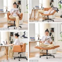 Criss Cross Chair with Reversible Armrests, Cross Legged Office Chairs with Wheels and Wide Seat PU Leather Home Desk Chair for Home, Make Up, Bed Room, Brown - Image 5