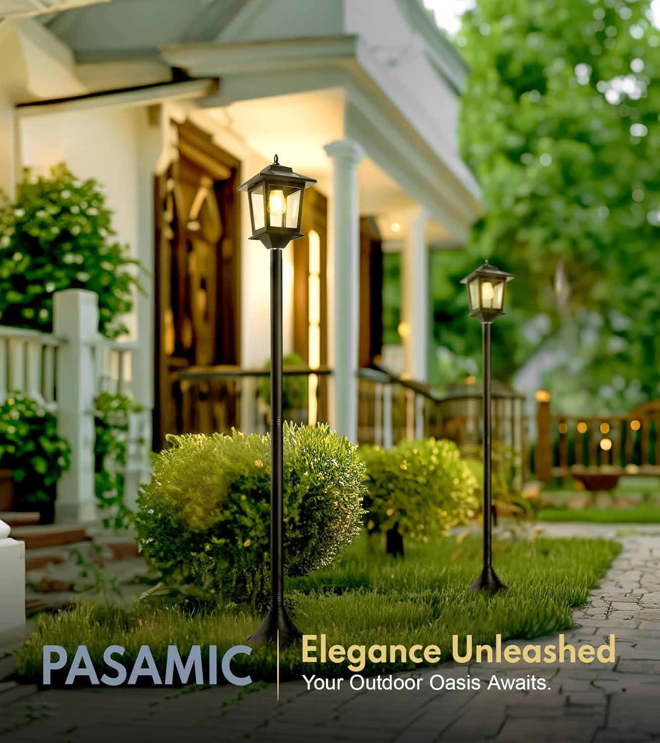 PASAMIC 63" Solar Lamp Post 2Pack, Outdoor Lights Waterproof, Pole Lights Outdoor, Floor Lamp for Patio, Warm White, Replaceable Bulb - Image 6