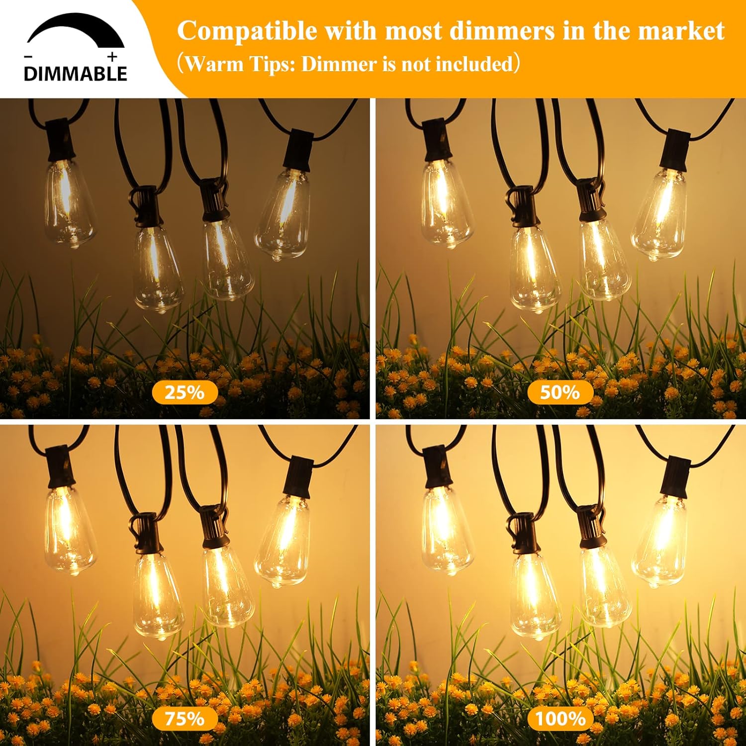 Brightever LED Outdoor String Lights 60FT with 32 Shatterproof ST38 Vintage Edison Bulbs, Outside Hanging Lights Waterproof for Patio, Porch, Deck, Garden, Backyard, Balcony, 2700K Dimmable - Image 4