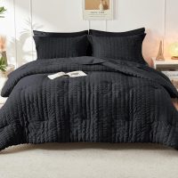 HYMOKEGE Black Queen Comforter Set Seersucker 7 Pieces, All Season Luxury Bed in a Bag for Bedroom, Bedding Set with Comforters, Sheets, Pillowcases & Shams - Image 9